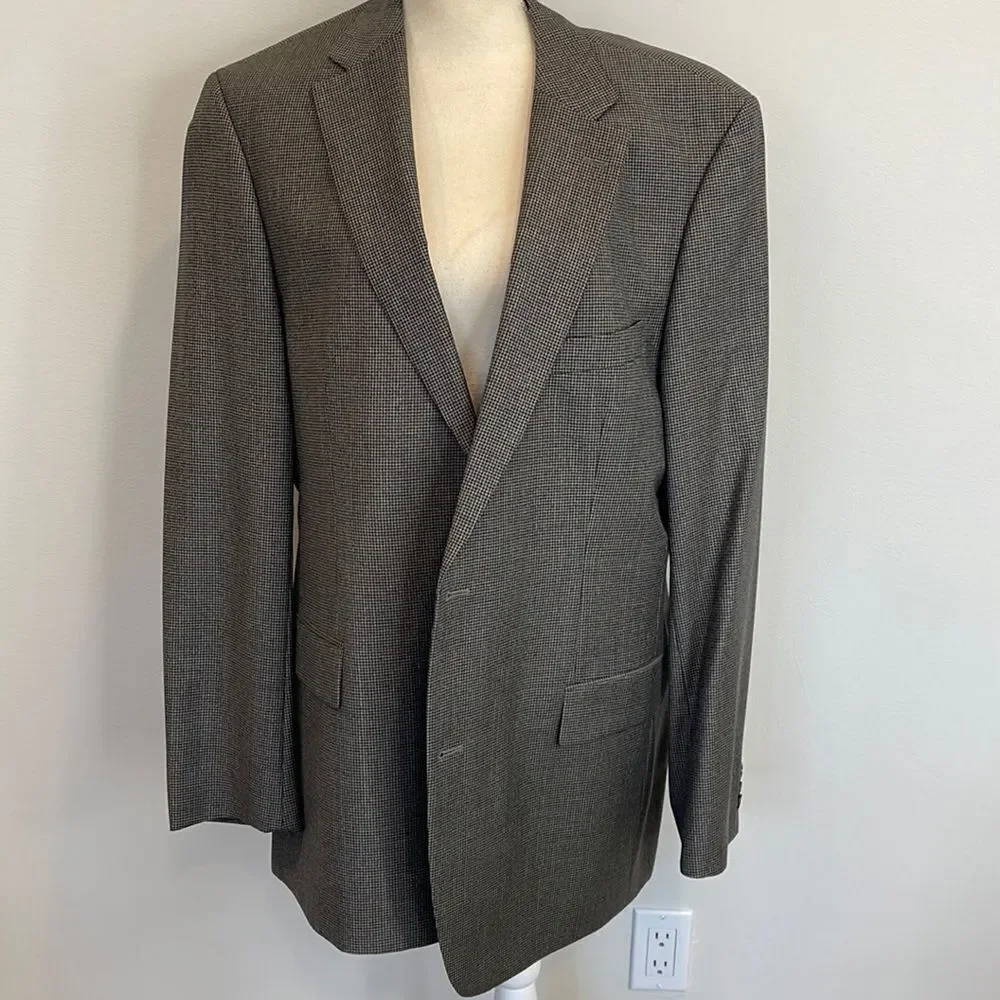 Hugo Boss Mens Brown Small Houndstooth Blazer size 46L